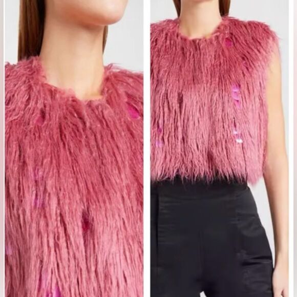 ALABAMA MUSE Lanny SLVL Desert Rose Embellished Sleeveless Faux Fur NWT $949 - Picture 2 of 10